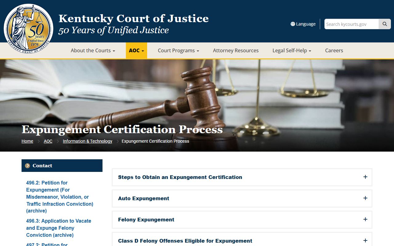 Montgomery County criminal court records KCOJ expungement certification process