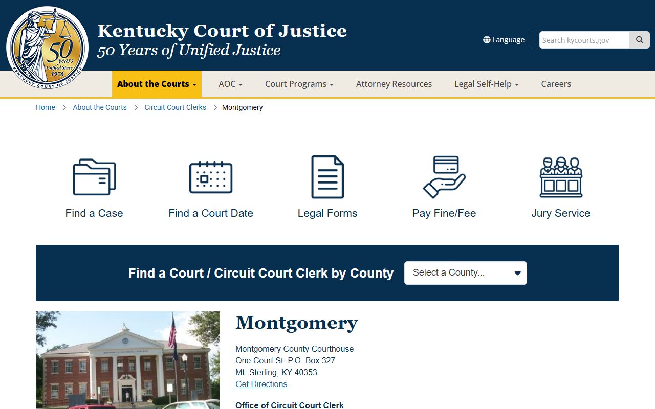 Montgomery County court records KCOJ courthouse and schedule page