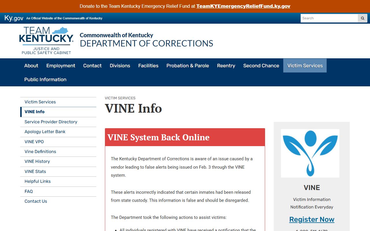 Montgomery County inmate records Kentucky VINE information