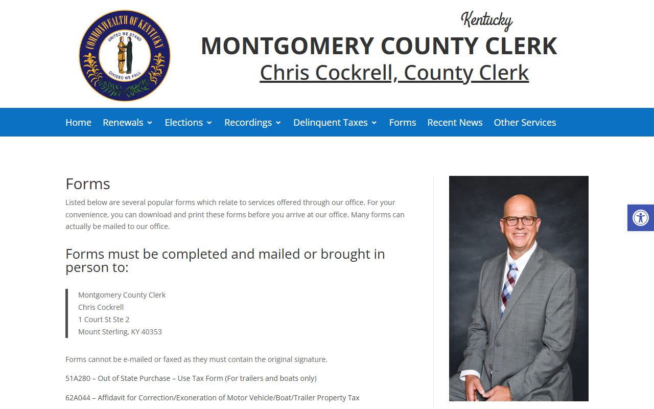 Montgomery County marriage and divorce records County Clerk forms page
