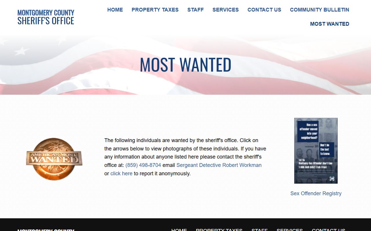 Montgomery County warrant records Most Wanted page